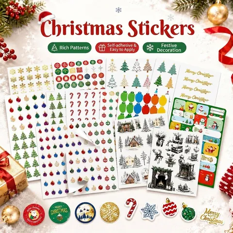 Christmas Stickers Santa Claus Self Adhesive Paper Decals For DIY Scrapbooking Journal Stationery Holiday Home Decoration