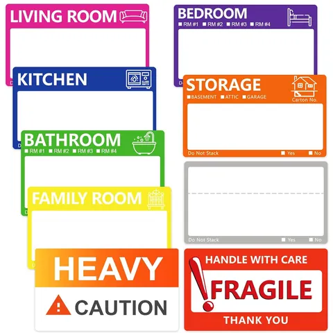 Color Coded Moving Labels For Boxes Room Classification Identification Stickers Removable Packaging Warning Fragile Labels For Packing Organization