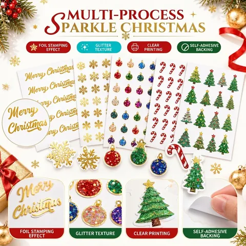 Christmas Stickers Santa Claus Self Adhesive Paper Decals For DIY Scrapbooking Journal Stationery Holiday Home Decoration