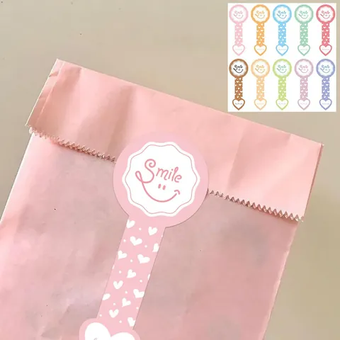 Cartoon Smile Face Long Strip Sealing Stickers Handmade Heart Pattern Adhesive Labels For Bakery Box DIY Gift Packaging