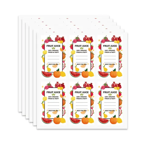 Cartoon Fruit Juice Bottle Labels Writable Waterproof Paper Stickers For Small Business Drink Milk Packaging Decoration