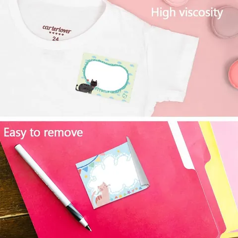 Cartoon Cat Animal Name Stickers Writable Colorful Border Self Adhesive Labels For Kids School Office Item Identification