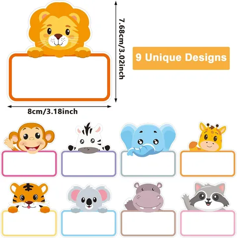 Cartoon Animal Name Stickers Write-on Self-Adhesive Labels Colorful Border School Office Stationery Identifying Sticker