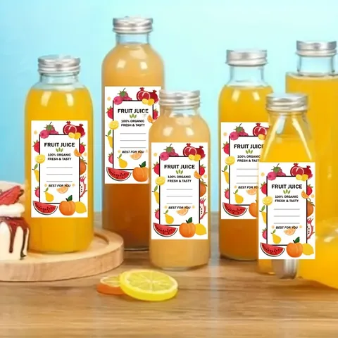 Cartoon Fruit Juice Bottle Labels Writable Waterproof Paper Stickers For Small Business Drink Milk Packaging Decoration
