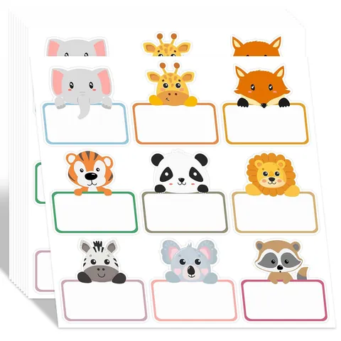 Cartoon Animal Name Label Stickers Self Adhesive Waterproof Tags For Kids Classroom Back To School Student Organization
