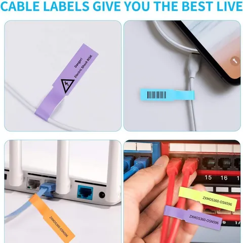 Multicolor Waterproof Cable Labels A4 P-Type Self-Adhesive Wire Identification Tags Tear-Resistant Ethernet Network Stickers