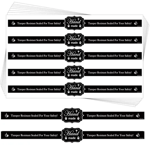 Hand Made Baking Sealing Stickers Tamper Resistant Long Safety Seal Labels For Cake Dessert Gift Packaging Black White