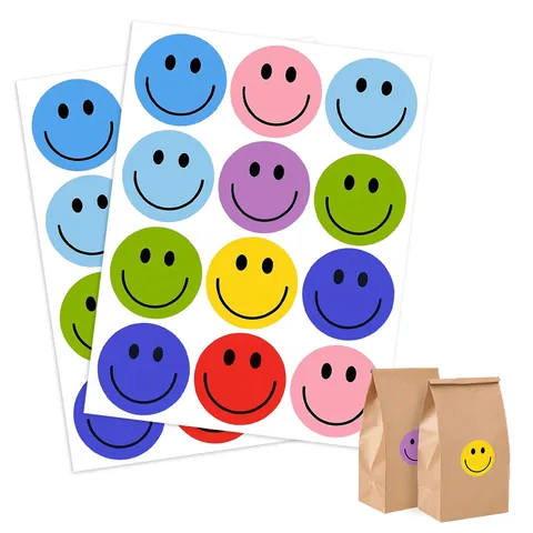 Multicolor Smiley Face Reward Stickers Round Adhesive Sealing Labels For Kids DIY Craft Scrapbooking Wedding Gift Box Decor