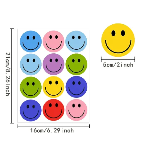 Multicolor Smiley Face Reward Stickers Round Adhesive Sealing Labels For Kids DIY Craft Scrapbooking Wedding Gift Box Decor