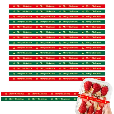 Merry Christmas Long Strip Stickers Festive Baking Gift Box Packaging Seal Labels For Cake Dessert Bread Decorative Festive Stickers