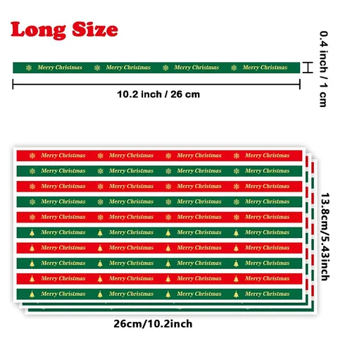 Merry Christmas Long Strip Stickers Festive Baking Gift Box Packaging Seal Labels For Cake Dessert Bread Decorative Festive Stickers