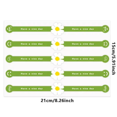 Daisy Green Long Strip Baking Stickers For Food Cake Dessert Decorative Sealing Labels Handmade Packaging Stickers For Gift Bags