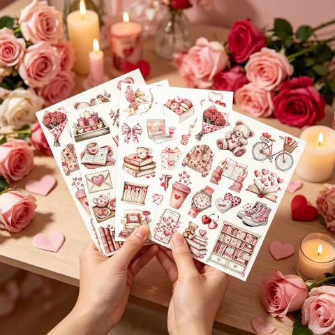 Pink Sweetheart Story Stickers Synthetisch Papier Aquarel Hart Beer Scrapbooking Journal DIY Decoratieve Labels Stickers