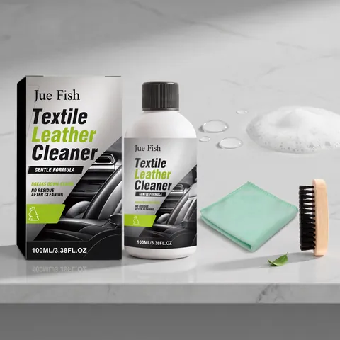 Kit de Nettoyage Cuir et Textile Jue Fish Avec Brosse en Bois et Chiffon Microfibre Pour Intérieur de Voiture et Meubles
