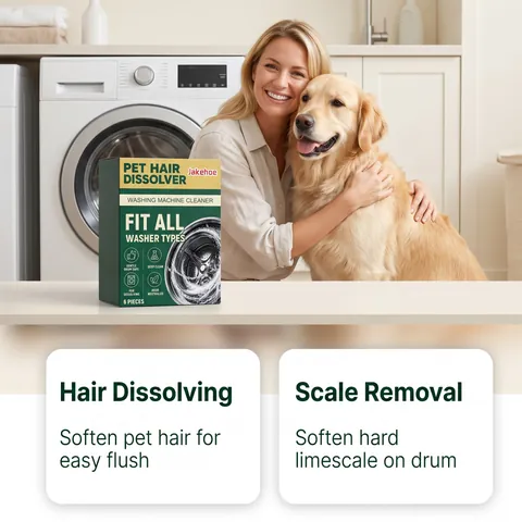 JAKEHOE Washing Machine Cleaner Pet Hair Dissolver Deep Cleaning Powder Tablets For All Washer Types Odor Neutralizer