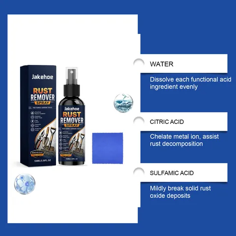 JAKEHOE Metal Rust Remover Spray Powerful Stain Remover Cleaning Spray For Garden Farm Tools Hardware With Polishing Cloth