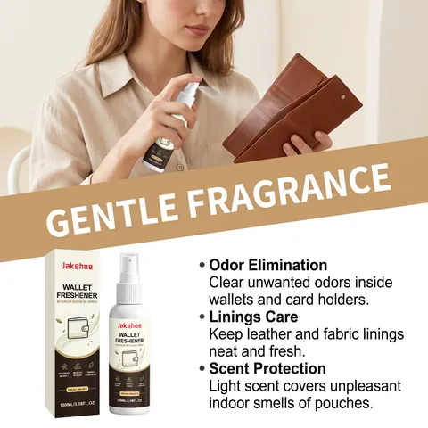 Jakehoe 100ml Wallet Freshener Gentle Odor Remover Leather Care Spray Natural Long Lasting Fragrance for Wallets Handbags Accessories