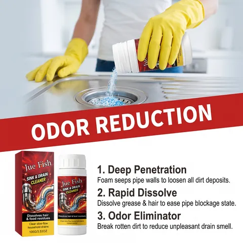 Jue Fish Sink And Drain Cleaner Powder Powerful Concentrated Formula Pipe Dredging Agent For Kitchen Bathroom Sewer Unclogger