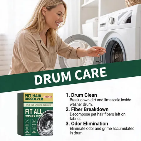 JAKEHOE Washing Machine Cleaner Pet Hair Dissolver Deep Cleaning Powder Tablets For All Washer Types Odor Neutralizer