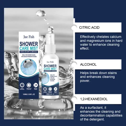 Jue Fish Shower Care Mist Limescale Cleaner Spray For Shower Head Faucet Bathroom Fixture Descaling Cleaning