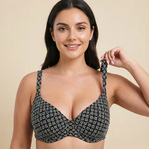 Women Plus Size Printed Bra Thin Cup Push Up Underwired Brassiere With Wide Straps Comfortable Breathable Everyday Lingerie
