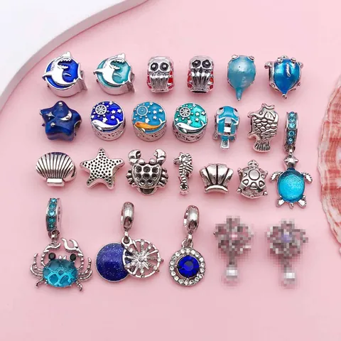 Cuentas de Agujero Grande de Aleación de Zinc Esmaltada de Vida Marina Dijes de Tiburón Tortuga Cangrejo Estrella de Mar Concha para Hacer Joyas