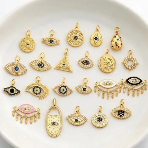 Colgante de Ojo Turco de Cobre Chapado en Oro 18K Con Circón Amuleto Para Fabricación de Joyas DIY Estilo Bohemio