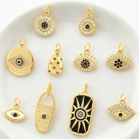 Colgante de Ojo Turco de Cobre Chapado en Oro 18K Con Circón Amuleto Para Fabricación de Joyas DIY Estilo Bohemio