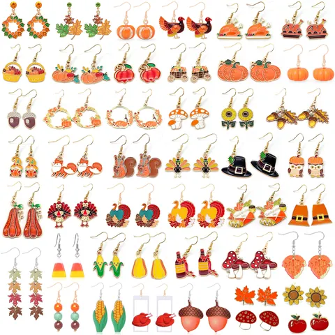 Erntedankfest Motiv Ohrringe Legierung Emaille Acryl Ahornblatt Truthahn Kürbis Sonnenblume Ohrring Post Schmuck Damen