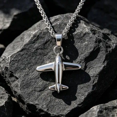 Collier Pendentif Avion en Acier Inoxydable pour Hommes Forme d'Avion de Chasse Mustang P51 Poli Bijou Métal Industriel Accessoire