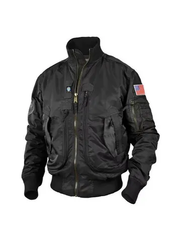 Chaqueta de Vuelo Cargo Americana para Hombre Uniforme de Béisbol Piloto Cuello Alto Cortavientos Delgado Resistente