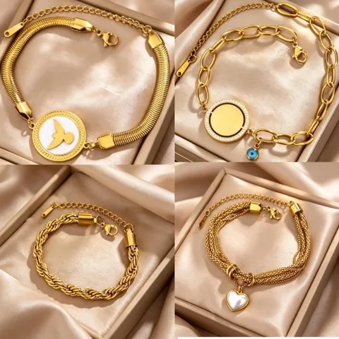 Bracciale in Acciaio Inossidabile Placcato Oro 18K Per Donna Uomo Hip Hop Doppia Catena a Serpente Corda Cuore Gioielli