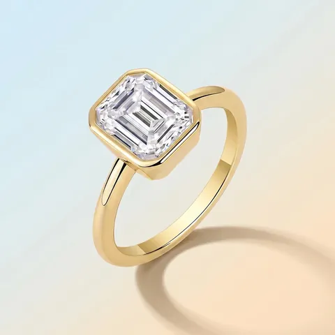 925 Sterling Silver Moissanite Ring For Women 18K Gold Plated Emerald Cut Round Brilliant Jewelry Wedding Engagement Gift