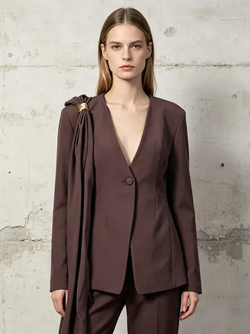 Eleganter Asymmetrischer Band Blazer Für Damen Tiefer V-Ausschnitt Schmale Passform Anzugjacke Büro Top