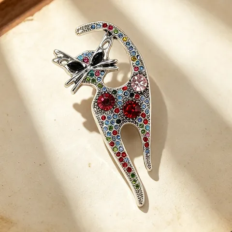Vintage Süße Katze Brosche Legierung Strass Eingelegt Katzenform Brustnadel Exquisite Kragennadel Für Damen Schmuck Geschenk