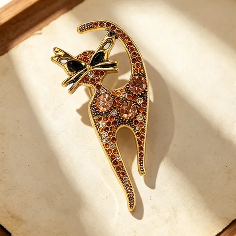 Vintage Süße Katze Brosche Legierung Strass Eingelegt Katzenform Brustnadel Exquisite Kragennadel Für Damen Schmuck Geschenk
