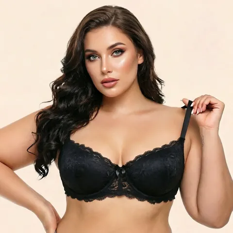 Women Plus Size Lace Underwired Bra Full Cup Push Up Adjustment Breathable Floral Lingerie Minimizer Top Support