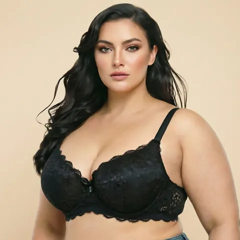 Women Plus Size Lace Underwired Bra Full Cup Push Up Adjustment Breathable Floral Lingerie Minimizer Top Support