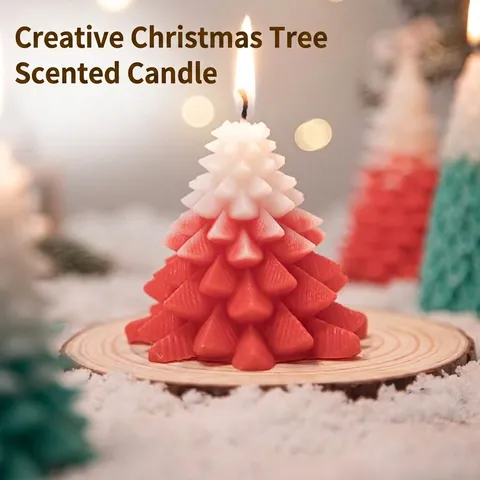 Bougie Parfumée Sapin De Noël Fait Main Cire De Soja Naturelle Paraffine Sans Fumée Dégradé Décoration Fête Cadeau