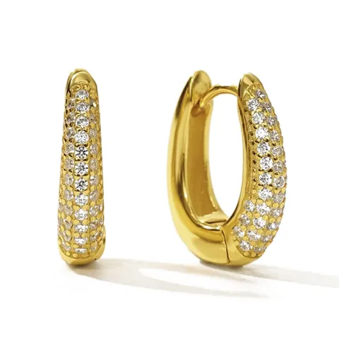 Boucles d'Oreilles Créoles en Forme de U en Argent Sterling S925 pour Femmes de Luxe Zirconia Géométrique Bijoux Cadeau