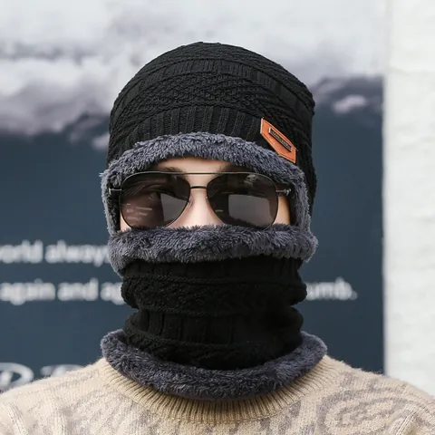 Winter Beanie Mütze Und Nackenwärmer Handschuhe Verdickter Acrylstrick Mit Fleece Futter Outdoor Warm Winddicht Herren Damen