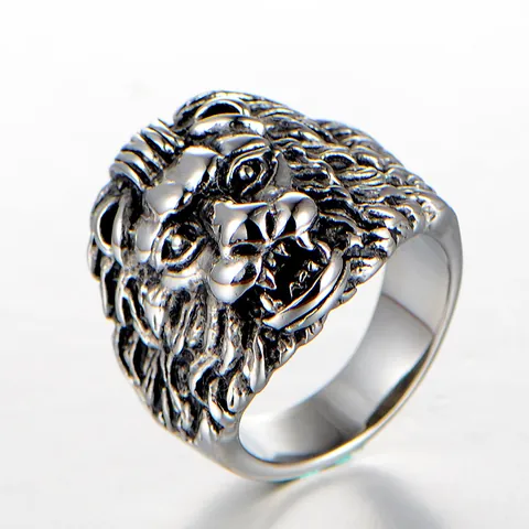 Vintage Stainless Steel Lion Head Ring For Men Punk Gothic Style Metal Animal Biker Ring Jewelry Accessories Gift For Him