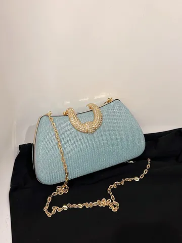 Bolso de Noche de Lujo con Brillo Mujeres Asa en Forma de U con Strass Bolso de Mano de Cuero PU Brillante para Fiesta Boda