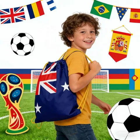 Sac à Cordon Style Coupe du Monde Imprimé Drapeau Sac à Dos de Sport en Polyester Portable pour Voyage Gym Extérieur Unisexe