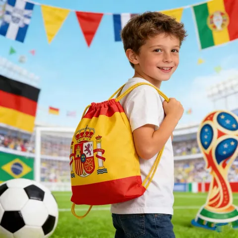 Sac à Cordon Style Coupe du Monde Imprimé Drapeau Sac à Dos de Sport en Polyester Portable pour Voyage Gym Extérieur Unisexe