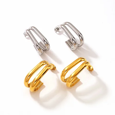 Titanium Steel Geometric Hoop Earrings for Women Luxury Multi Layer Circle Gold Silver Plated C Shaped Stud Earrings