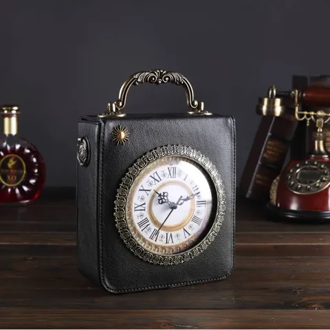 Sac à Main Horloge Vintage Femme Créatif Cadran Chiffres Romains Sac Bandoulière Cuir PU Rétro Style Antique Sac à Épaule Quotidien