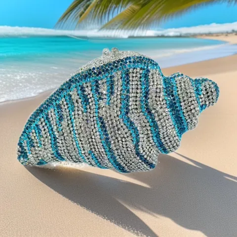 Bolso de Noche Lujoso Con Forma de Concha de Mar Con Diamantes de Imitación para Mujer Bolso de Mano de Embrague para Banquete Boda Fiesta