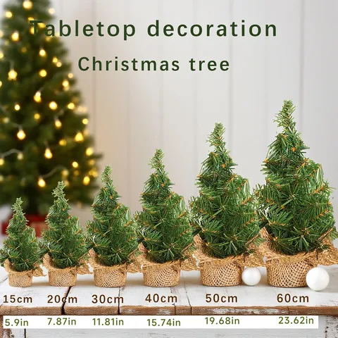 Mini Árbol De Navidad Artificial Con Base Envuelta En Arpillera Aguja PVC Pequeño Pino Decoración De Escritorio Rústico Vacaciones