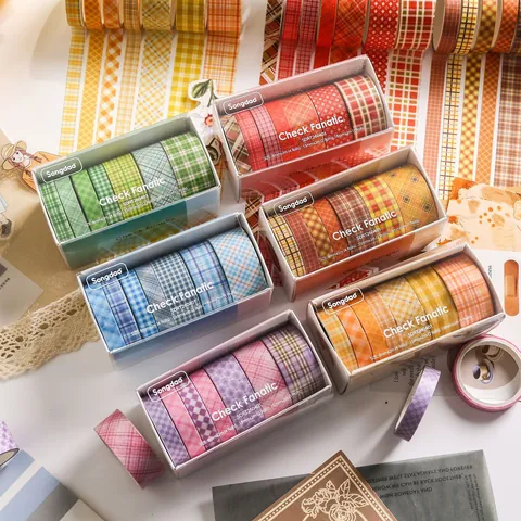 Grid Pattern Washi Tape Set Washi Paper Decorative Plaid Stickers For DIY Scrapbooking Journaling Stationery Gift Supplies